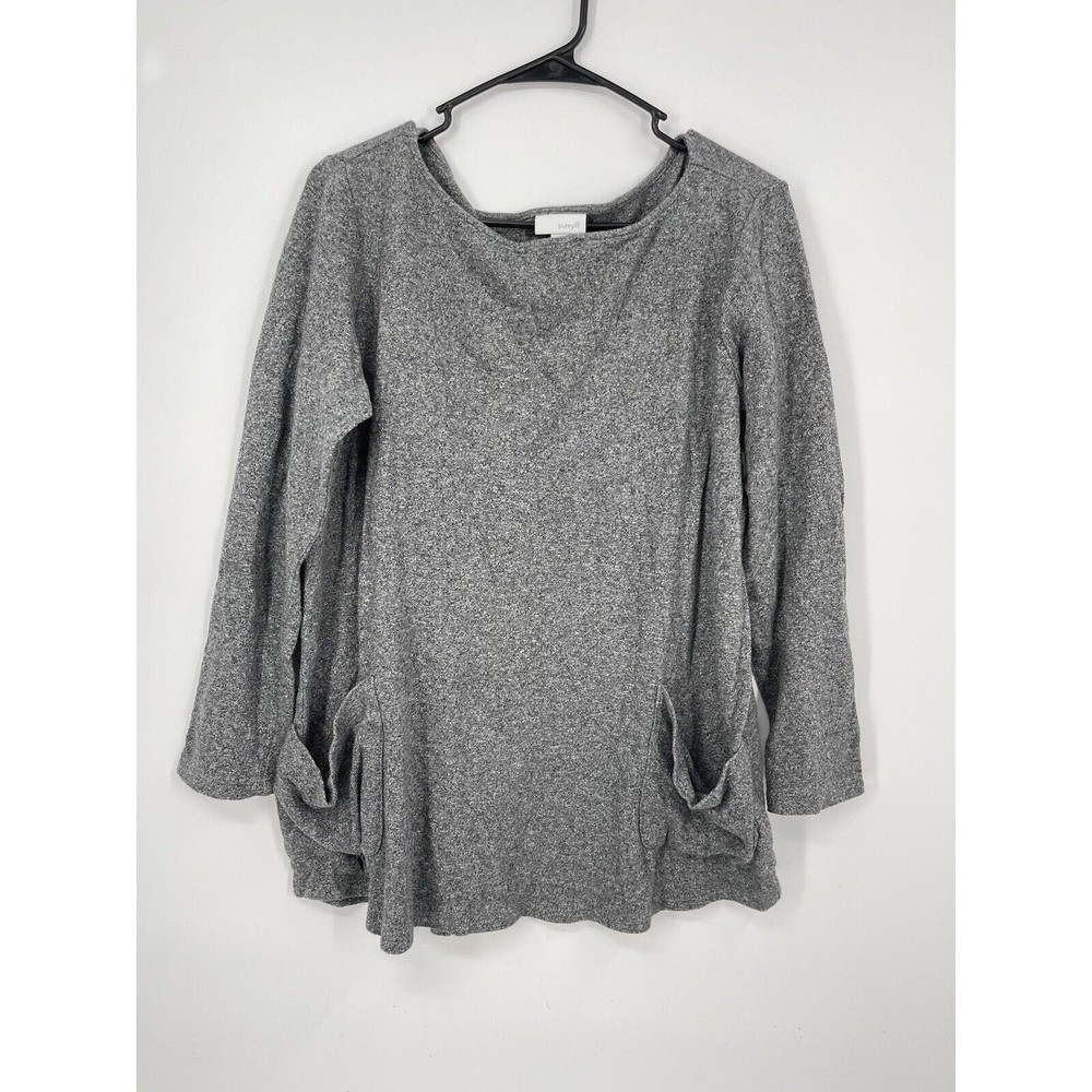 purejill Grey‎ Speckled Long Sleeve Tunic Top Pockets Women's Medium